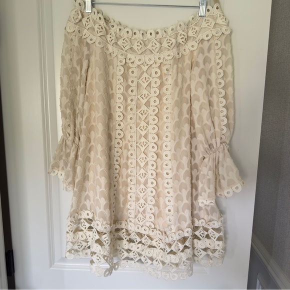 Champagne & Strawberry Elegant Cream  Off-the-shoulder Lace Women's Dress Small - Picture 6 of 9